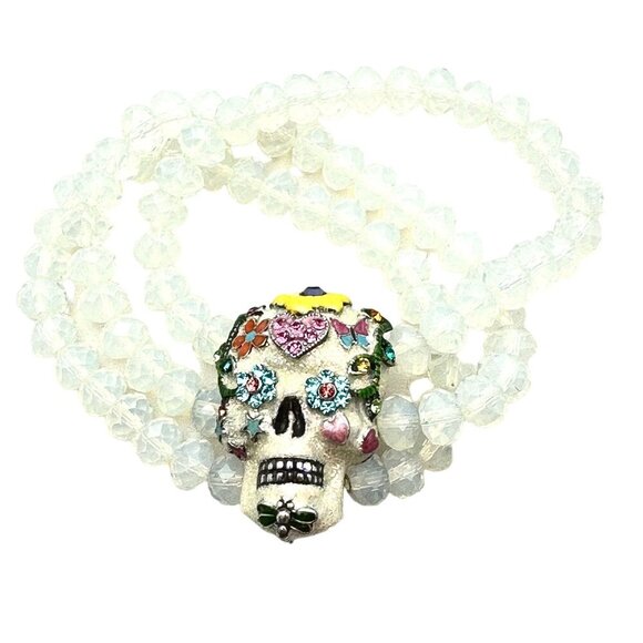 Kirks Folly Womens Bracelet Day of The Dead Opalescent Crystal Beads Streatch - Picture 5 of 5